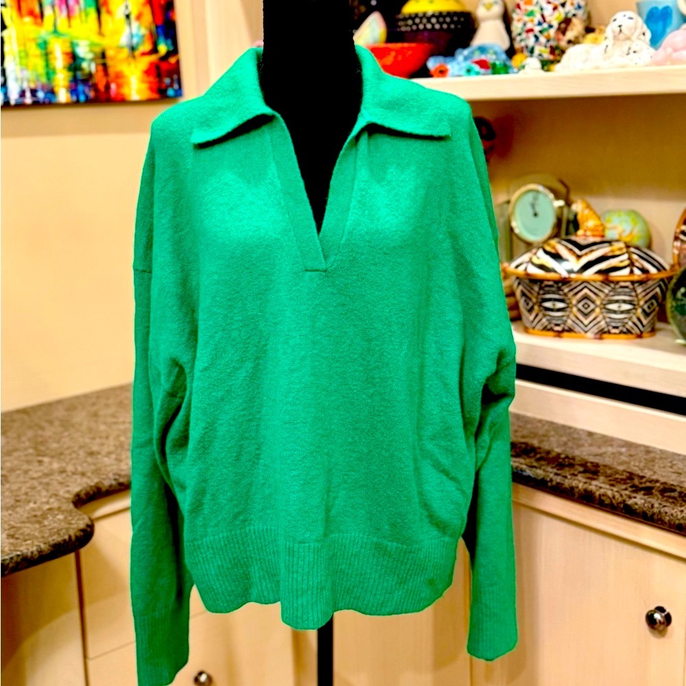J. Crew Vibrant Green V-Neck Sweater